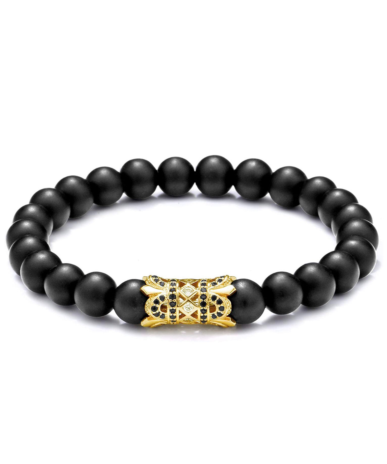 Set Brazalete Piedra Onyx Dorado Negro Caballero
