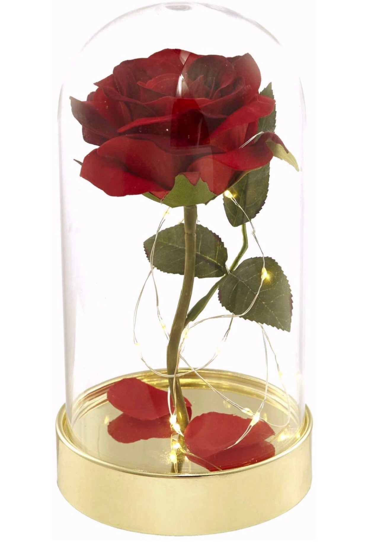 La Bella Y La Bestia Cristal de Rosa Encantada Vidrio Rosa Roja