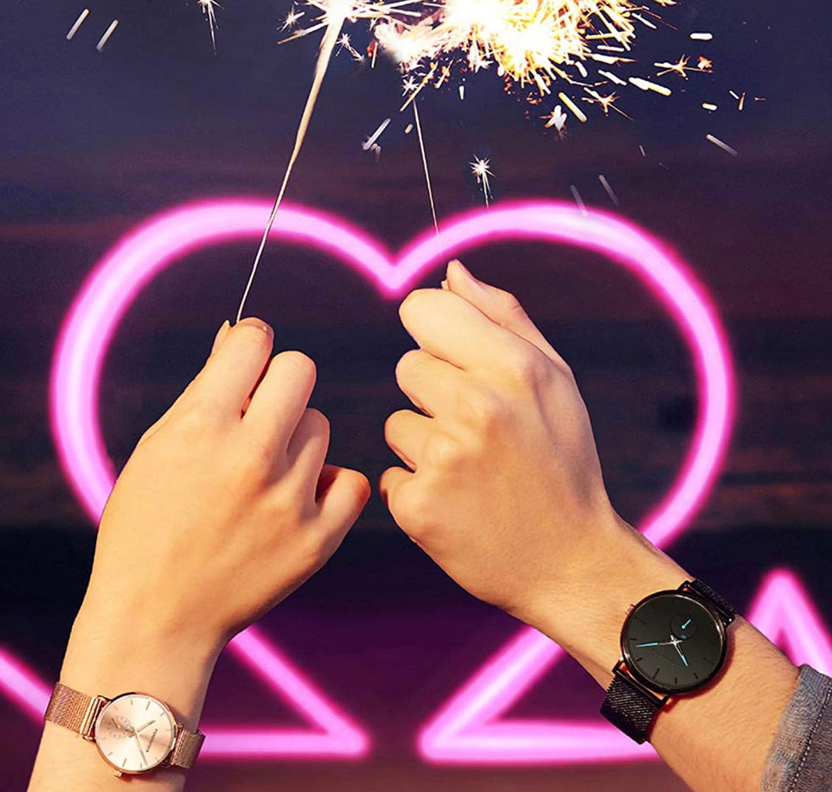 Set De Relojes Para Pareja Negro y Dorado