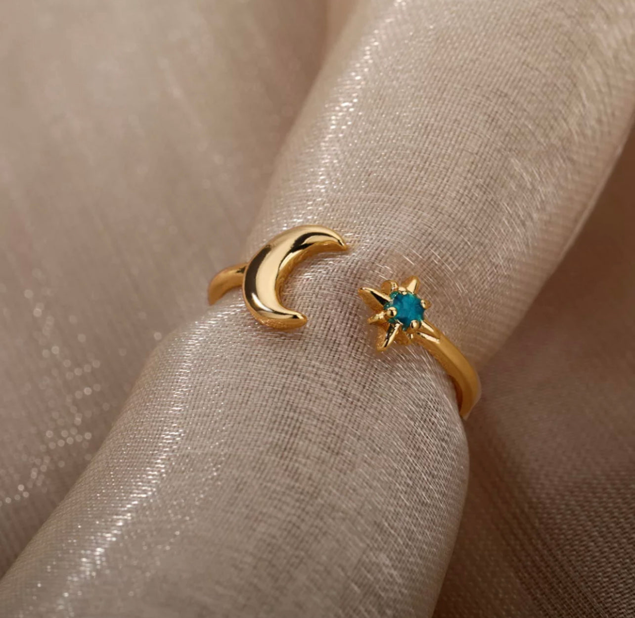 Anillo Luna Y Estrella Brilla Obscuridad