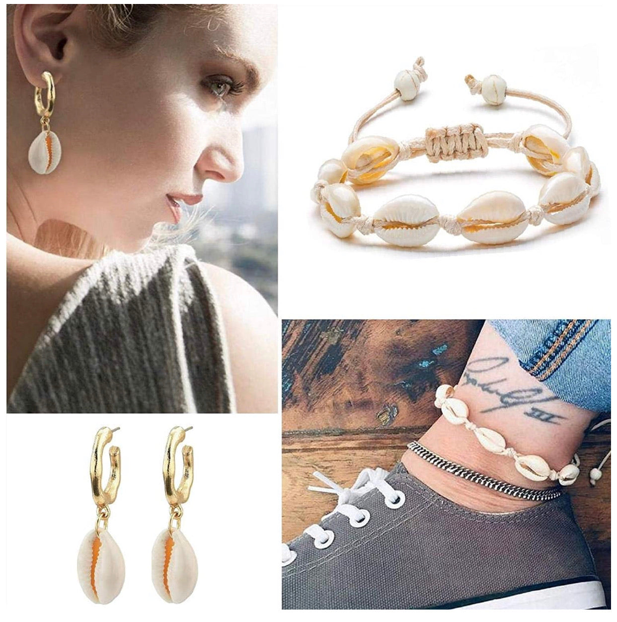 Set De Collar Concha De Mar Tobillera Aretes