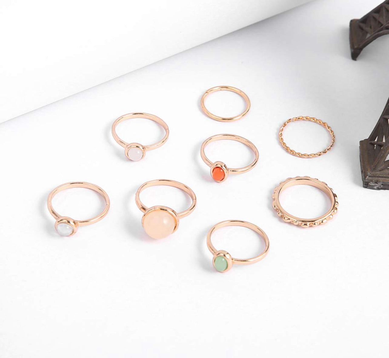 Set De Anillos Perlas Colores Damasco