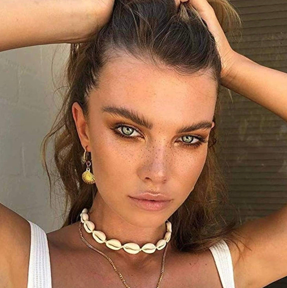 Set De Collar Concha De Mar Tobillera Aretes