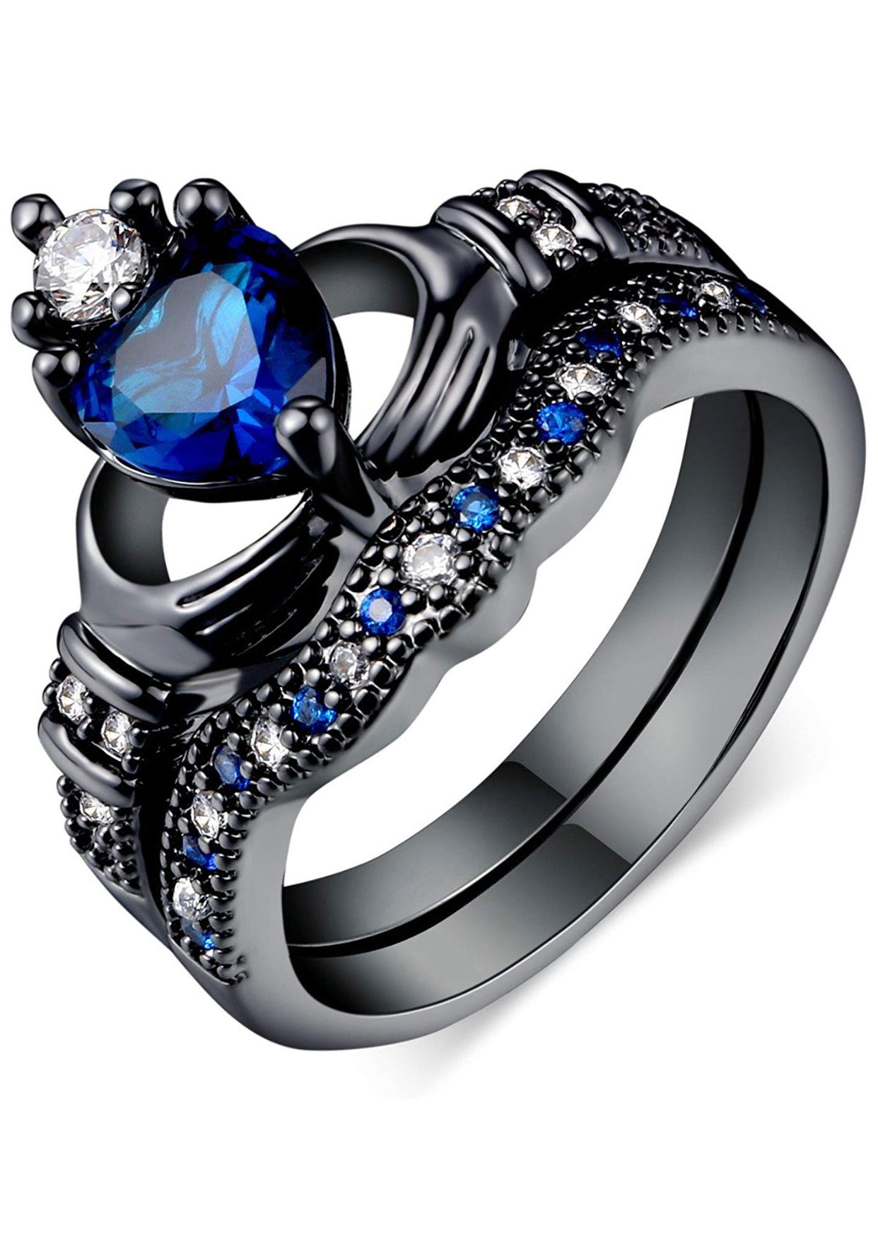 Anillo Corazón Azul Negro Claddagh