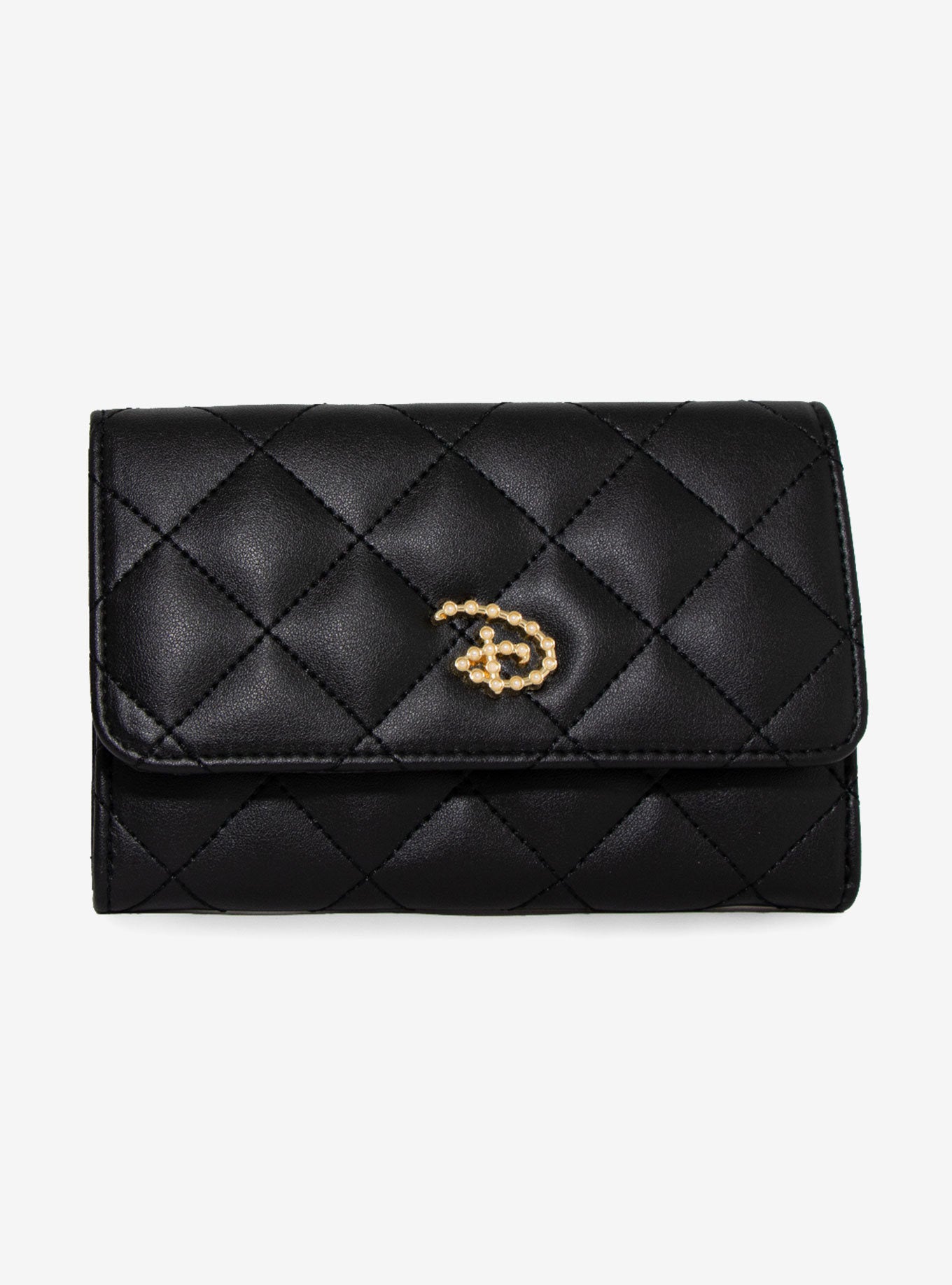 Cartera Logo Disney Elegante Negra Perlas