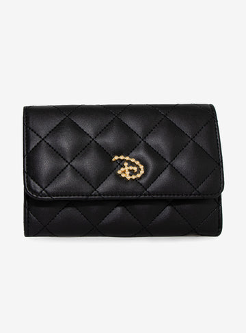Cartera Logo Disney Elegante Negra Perlas