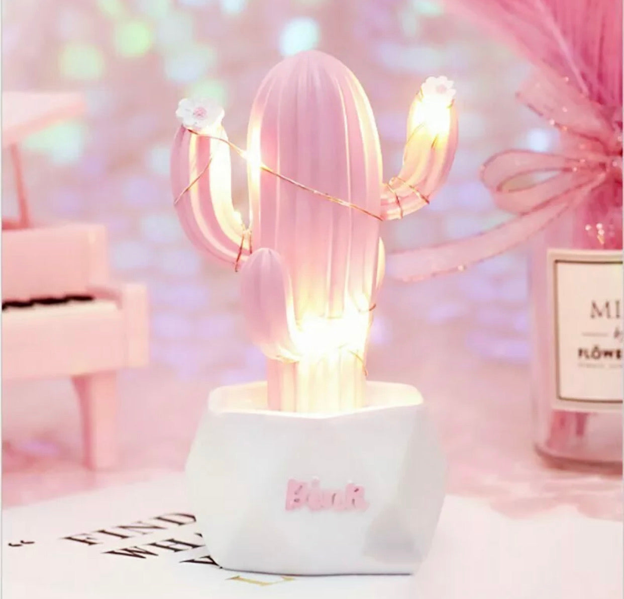 Lámpara Cactus Rosa Verde