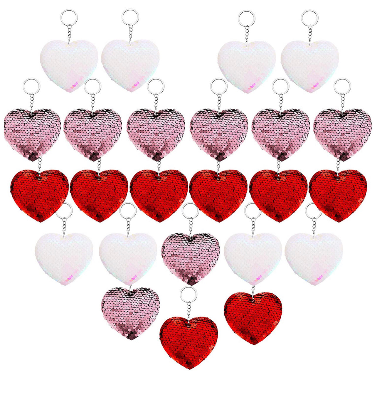 Paquete De Llavero Corazón Lentejuela 21 y 24 Piezas