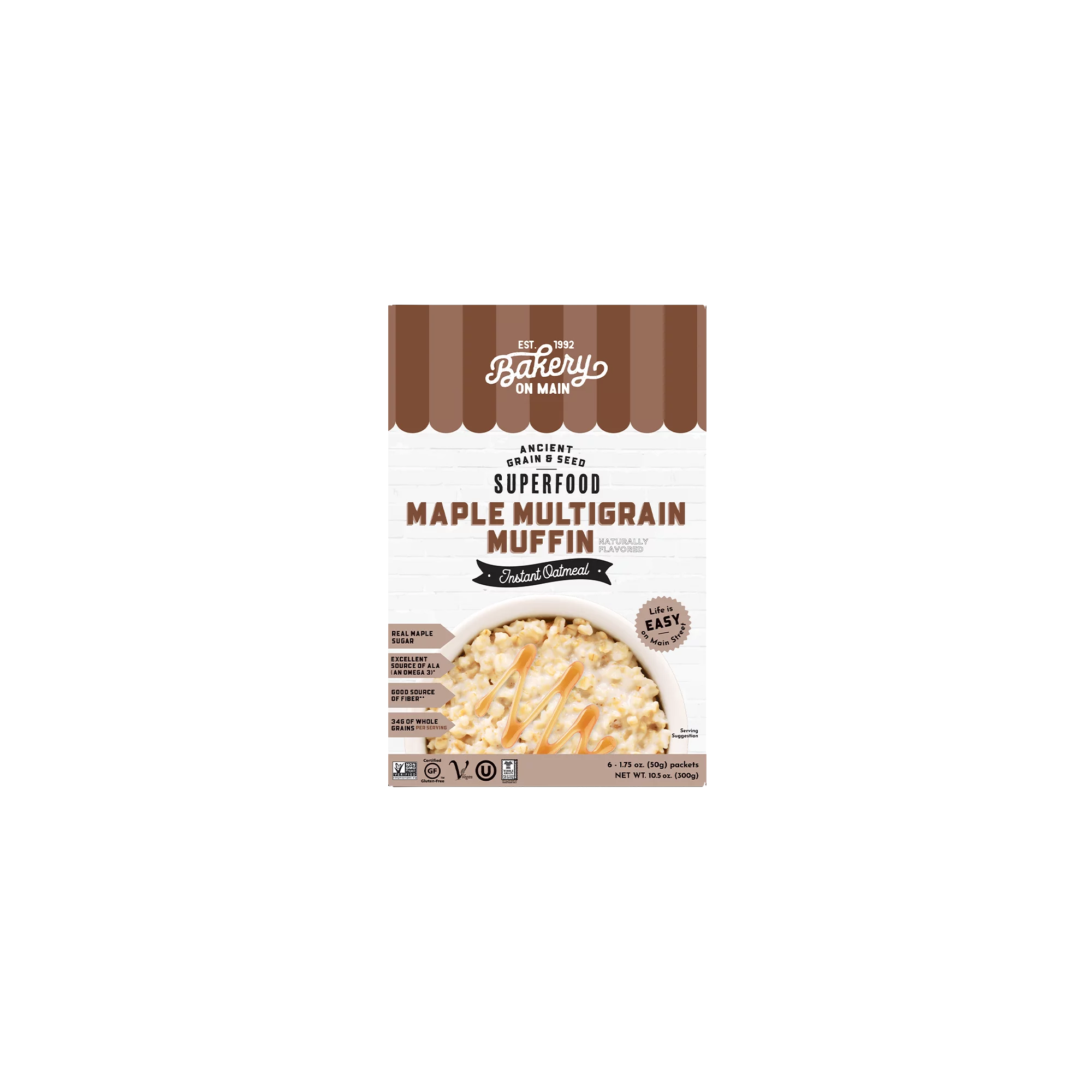 Bakery On Main, Instant Oatmeal, Gluten Free, Maple Multigrain Muffin, 1.75 Oz, Cont. 6