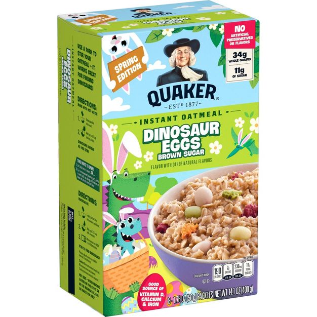 Quaker Instant Oatmeal Dinosaur Eggs Brown Sugar - 8ct