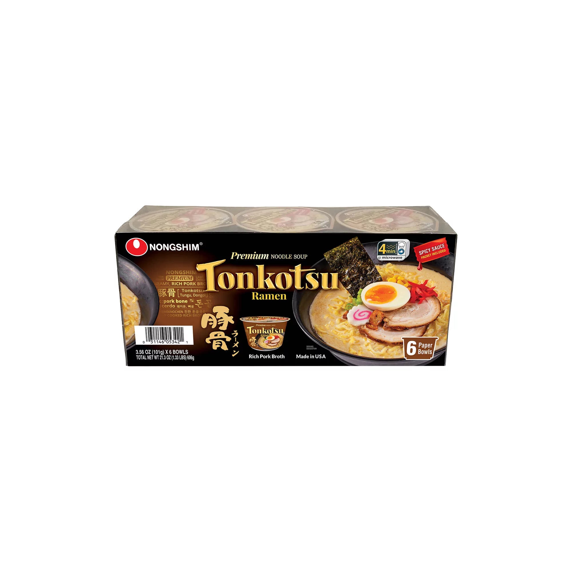Nongshim Tonkotsu Ramen Premium Noodle Soup, Rich Pork Broth (6)